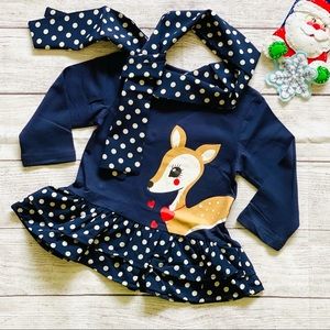 Baby Girls Snow Deer Long Sleeve Tunic with Scarf, Size 12-18m